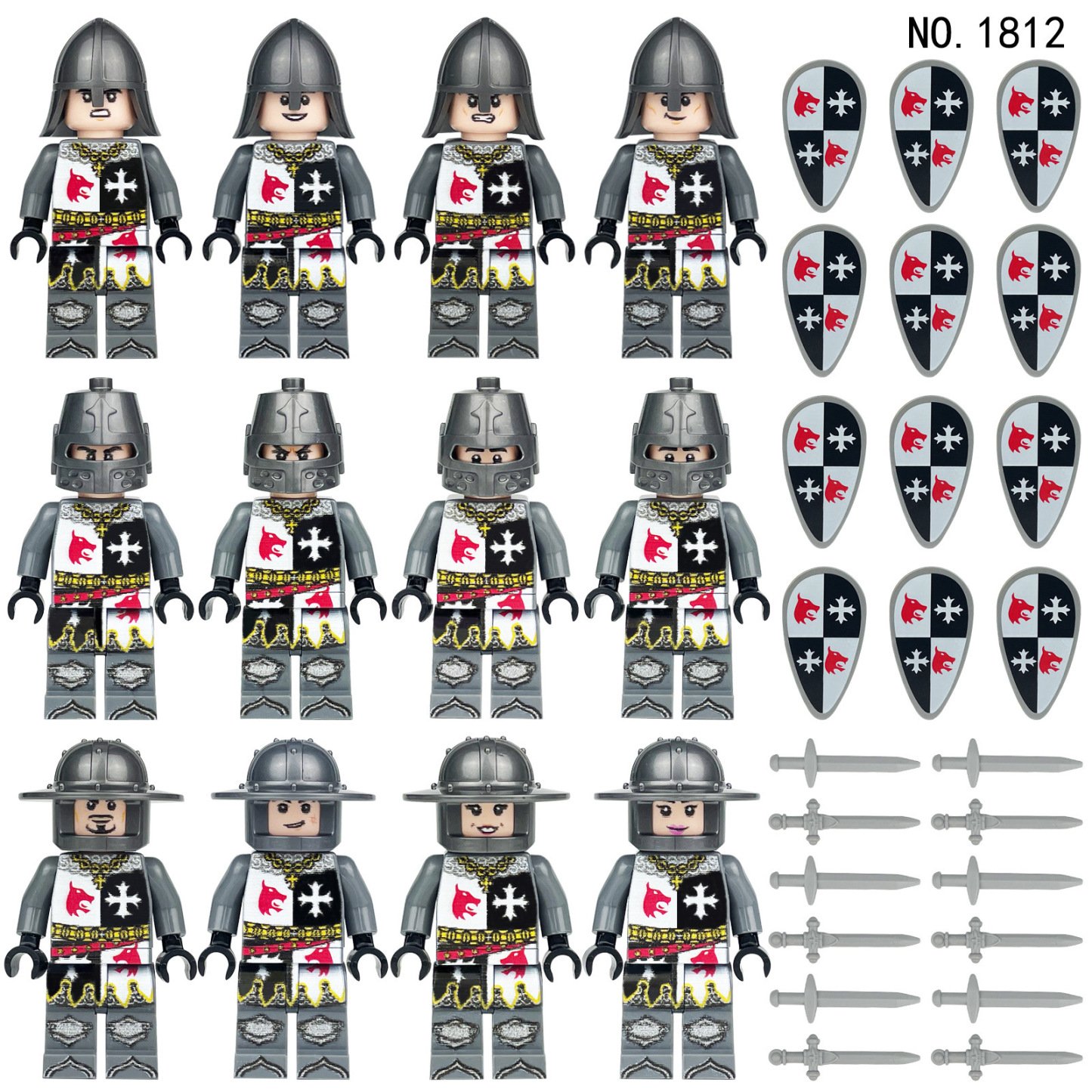 Ensemble de 99 figurines de chevaliers médiévaux, accessoires d'armes pour soldats militaires (1813), figurines de soldats de château.