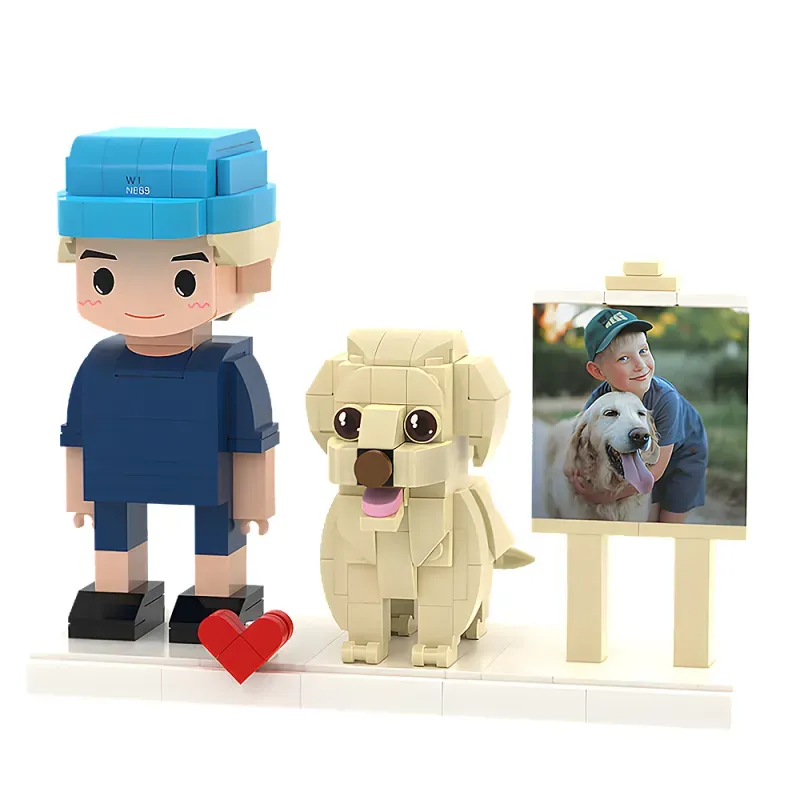 Figurines en briques personnalisées représentant des personnes avec un chien ou un chat, ensembles de jouets de figurines en briques personnalisées-BricksBulk.Fr
