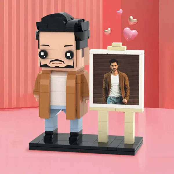Figurines Bricks personnalisées avec cadre photo, mini-figurines Bricks personnalisées (1 à 3 pièces), cadeaux parfaits pour la Saint-Valentin, un mariage, la fête des mères, la fête des pères et Noël.-BricksBulk.Fr