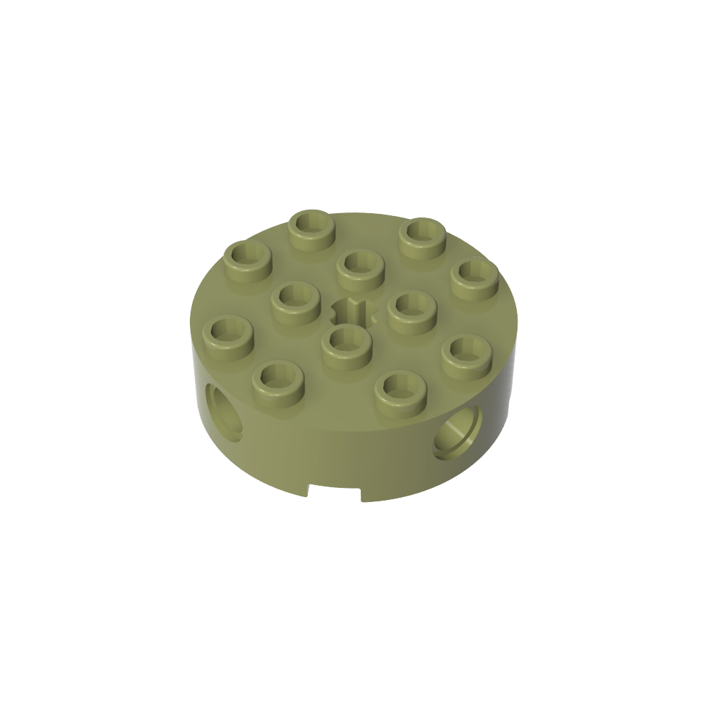 Brique ronde 4 x 4 avec 4 trous latéraux pour goupilles et un trou central pour l'axe-MyGobricksFr