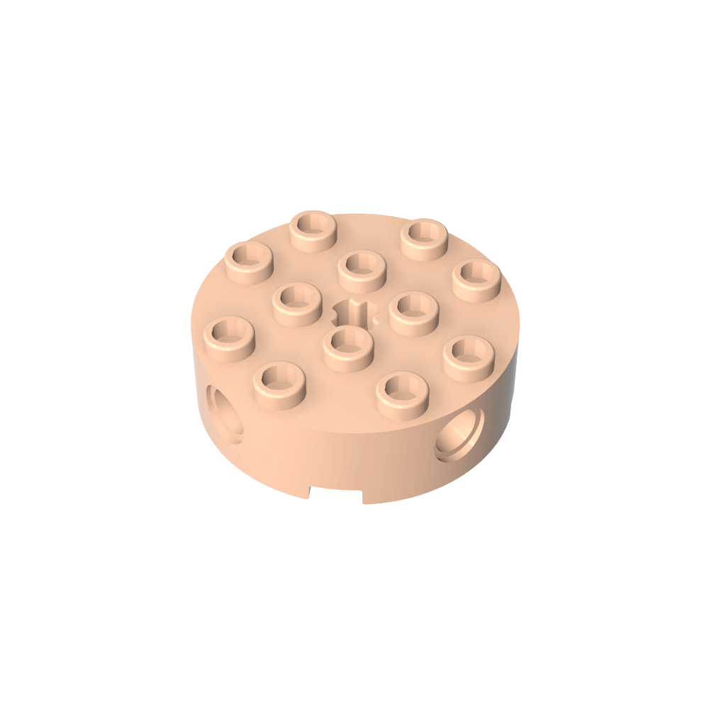 Brique ronde 4 x 4 avec 4 trous latéraux pour goupilles et un trou central pour l'axe-MyGobricksFr