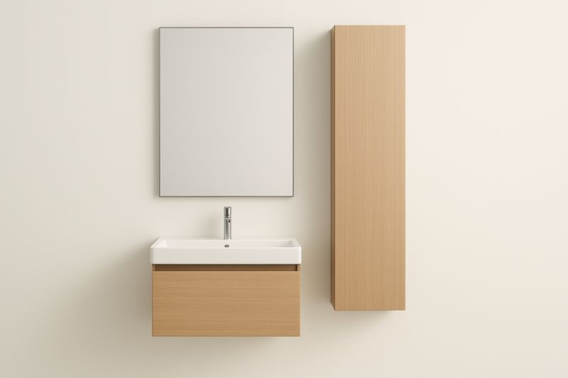 Ensemble de salle de bain en bois chêne avec lavabo en céramique