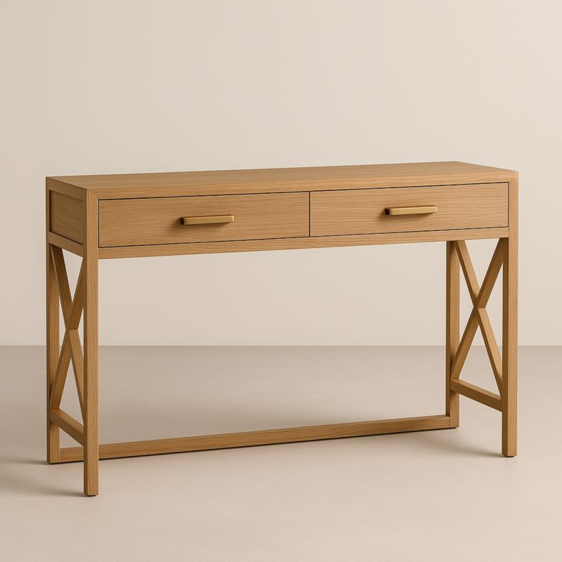 Table console en bois de chêne avec 2 tiroirs