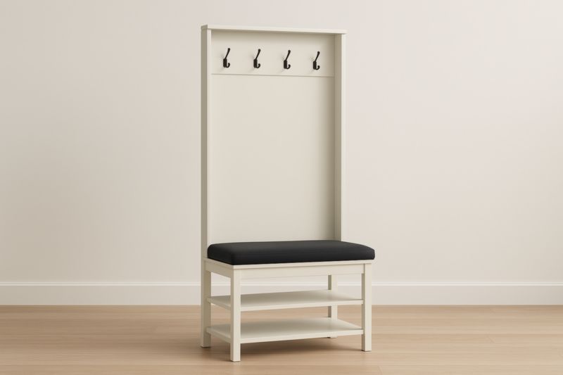 Portemanteau avec Banc en Bois MDF Blanc et Coussin Noir