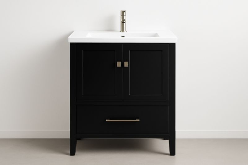 Meuble de salle de bain en bois noir avec lavabo en céramique