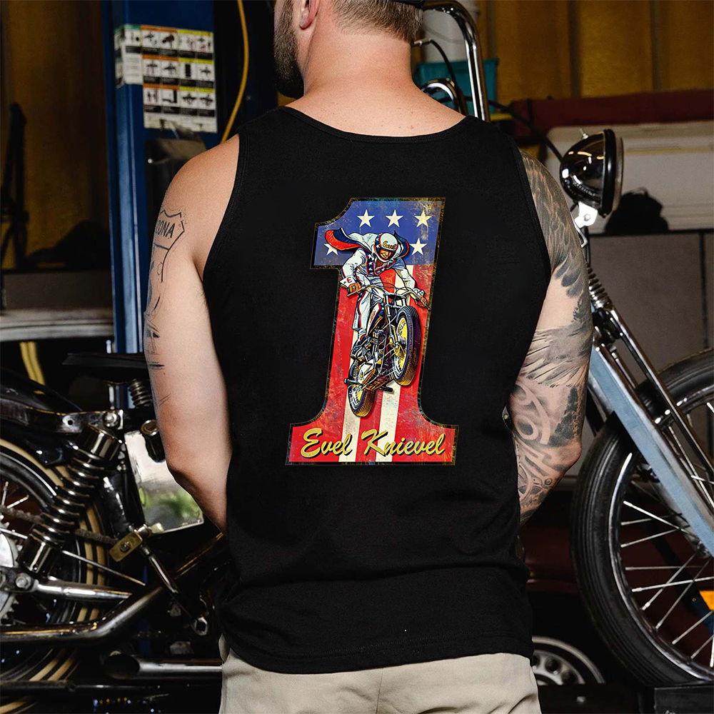 Evel Knievel Number 1 Motocross Stunt American Flag Printed Men's Vest