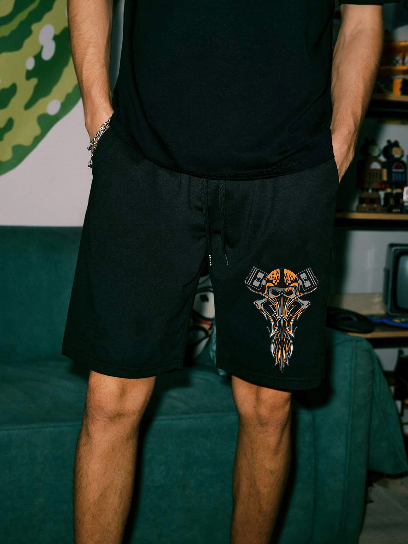 Phantom Pinstripe Helmet Skull&Piton Print Men's Shorts