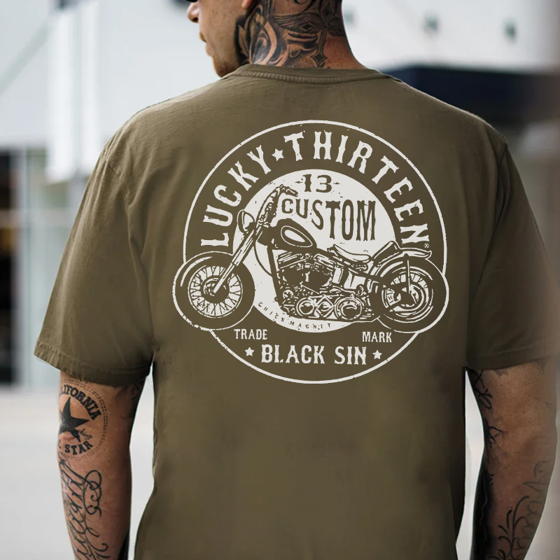 LUCKY THIRTEEN Motorcycle Black Print T-shirt