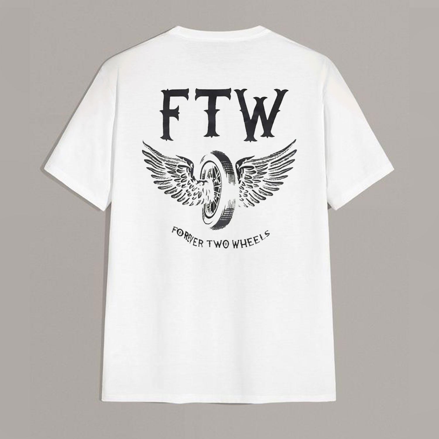 FTW FOREVER TWO WHEELS Angel Wings Graphic Print T-shirt