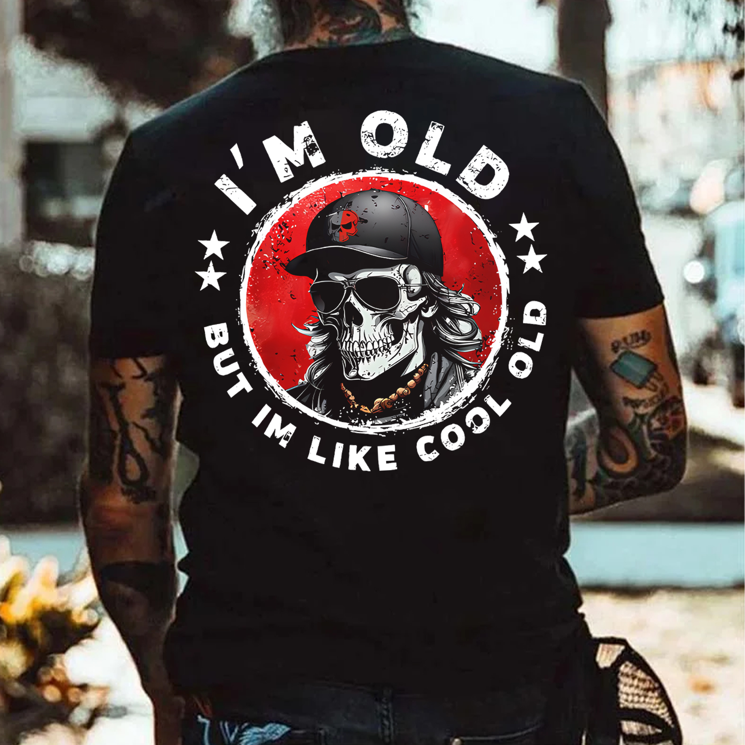 I'M OLD BUT I'M LIKE COOL OLD Hip Hop Skeleton Print Men's T-shirt