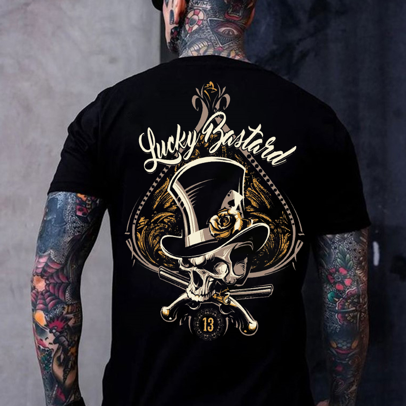 LUCKY BASTARD Top Hat Skull Print Men's T-shirt