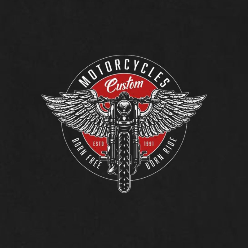 MOTORCYCLES BORN FREE Motor with Wings Casual Graphic Black Print T-shirt