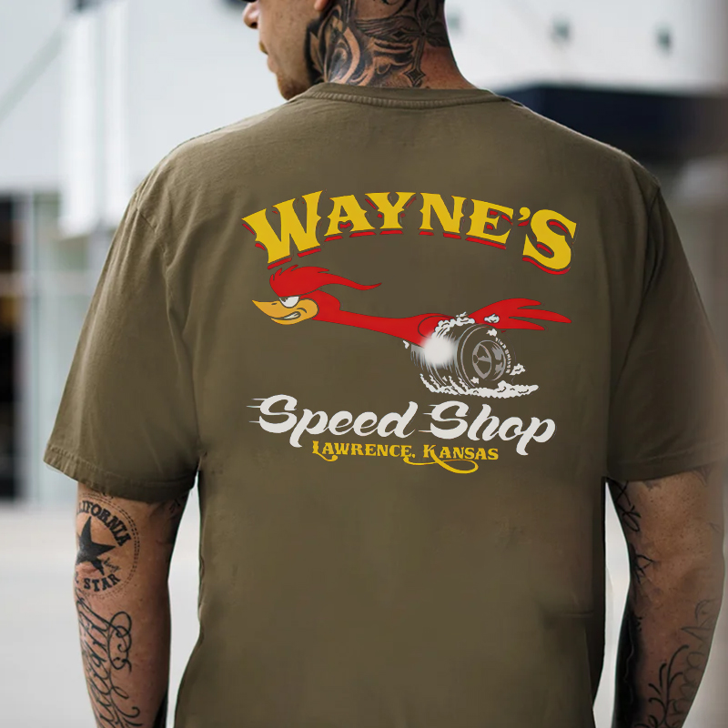 WAYNE'S SPEED SHOP Hot Rod Bird Black Print T-shirt
