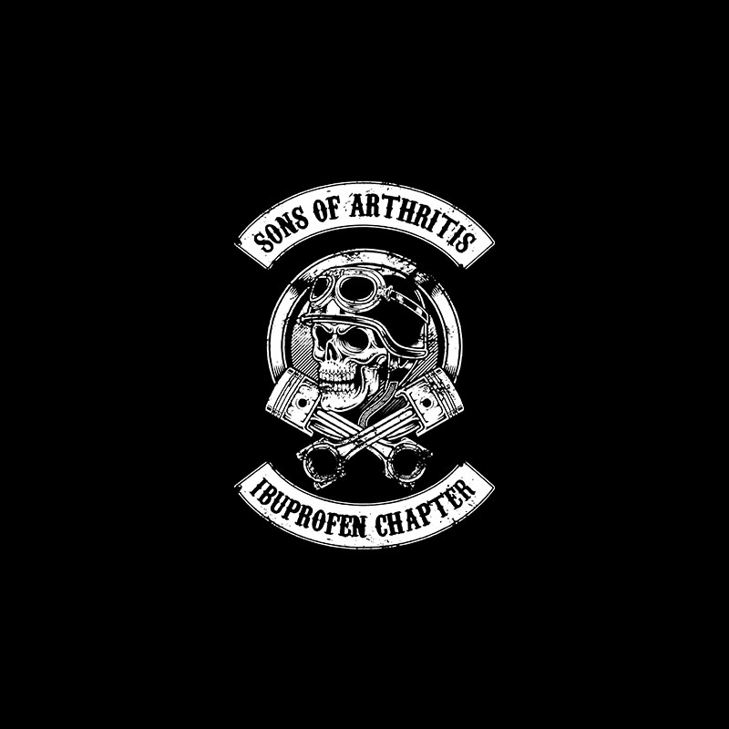 SONS OF ARTHRITIS Skull with Helmet Black Print T-shirt
