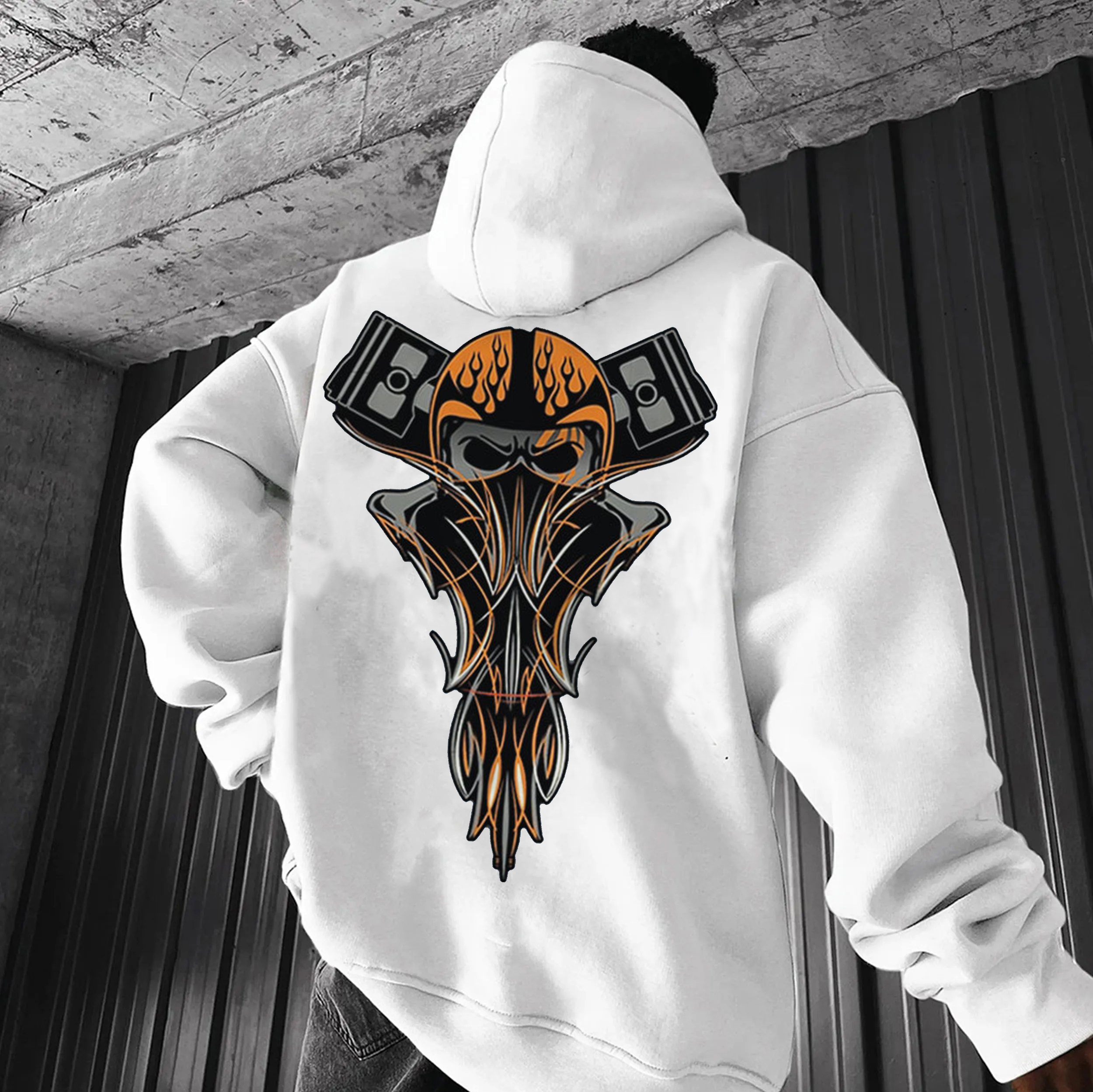 Phantom Pinstripe Helmet Skull&Piton Print Men's Hoodie
