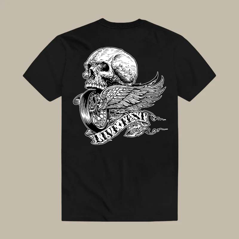 Ride Free Skull Winged Wheel Printed Men's T-shirt