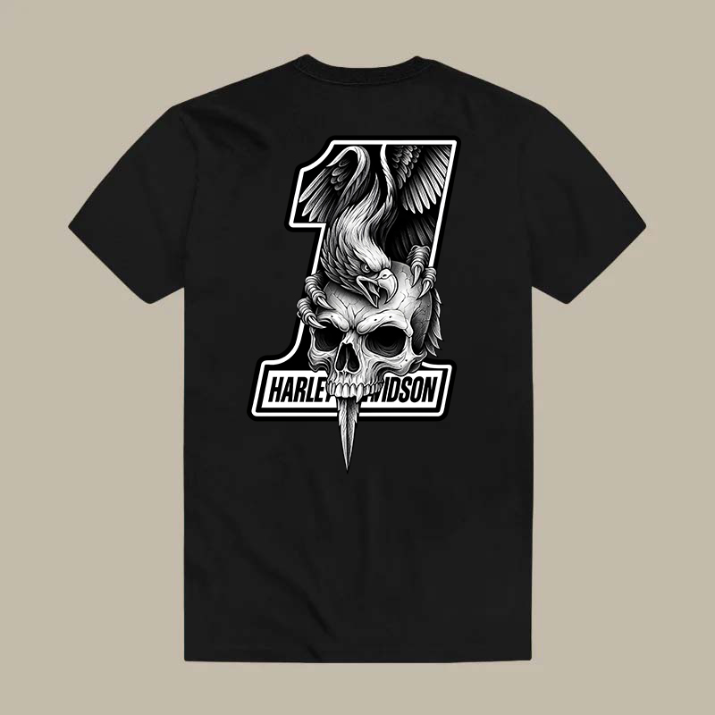 Harley Davidson Skull And Wings No.1 Printed Men's T-shirt