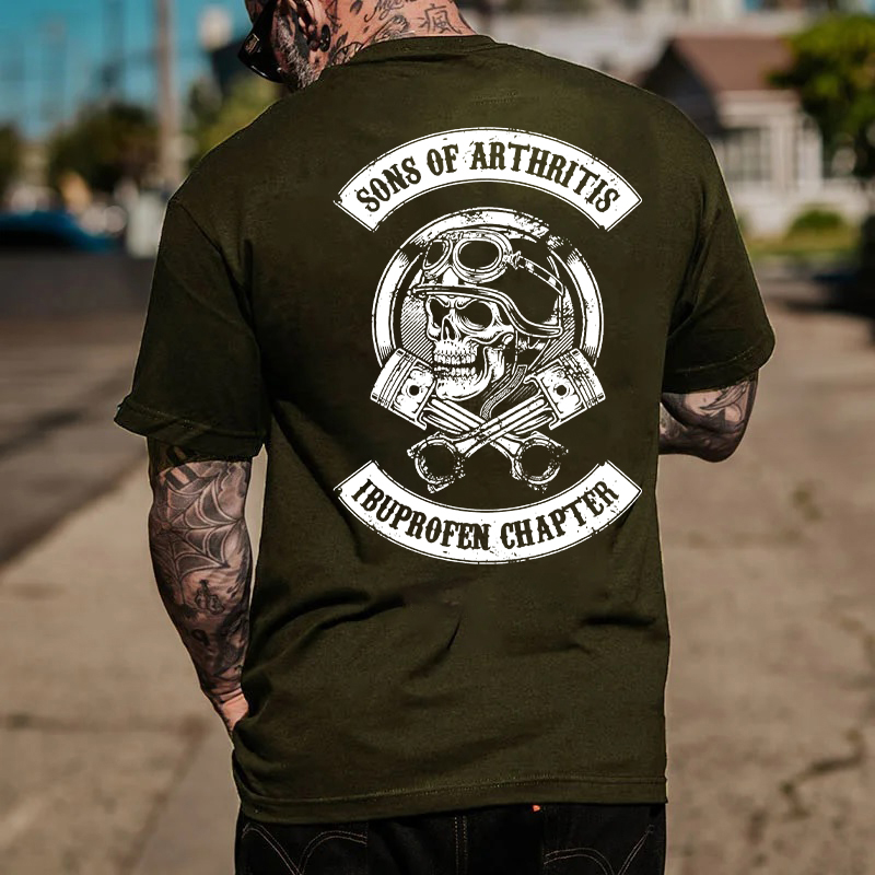 SONS OF ARTHRITIS Skull with Helmet Black Print T-shirt