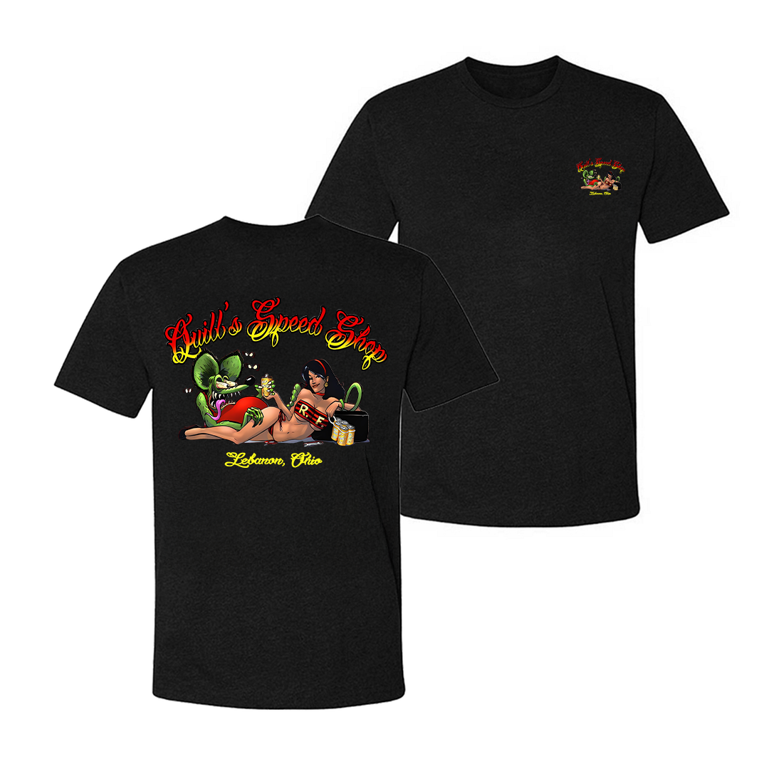 Quill's Speed Shop Rat Fink Pin-up Lebanon Ohio Printed Men's T-shirt