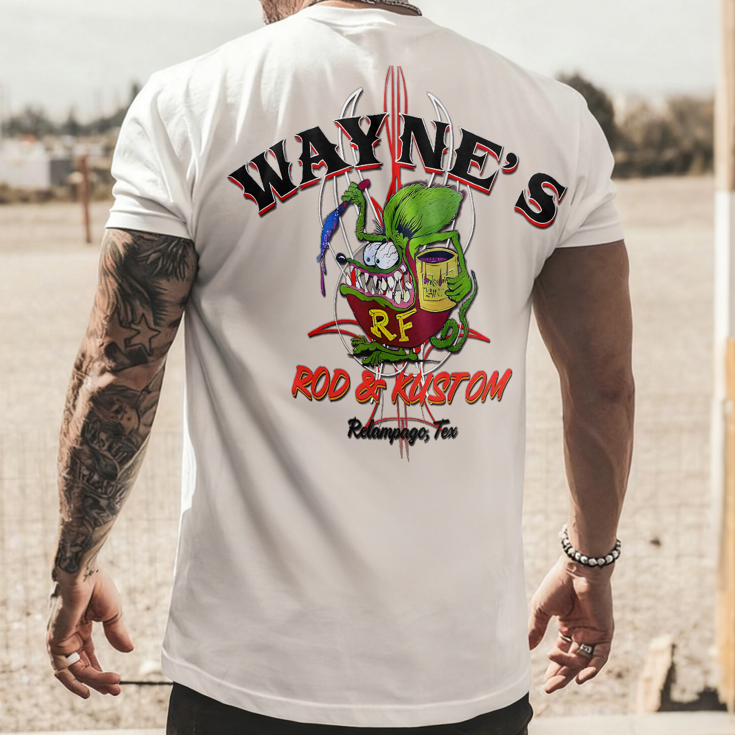 Wayne's Rod & Kustom Rat Fink Relampago Tex Printed Men's T-shirt