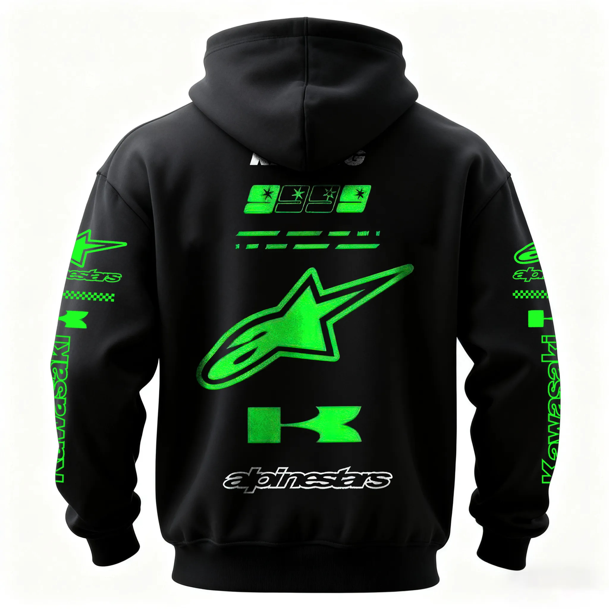 Kawasaki Alpinestars Green Racing Logo Printed Men's Hoodie