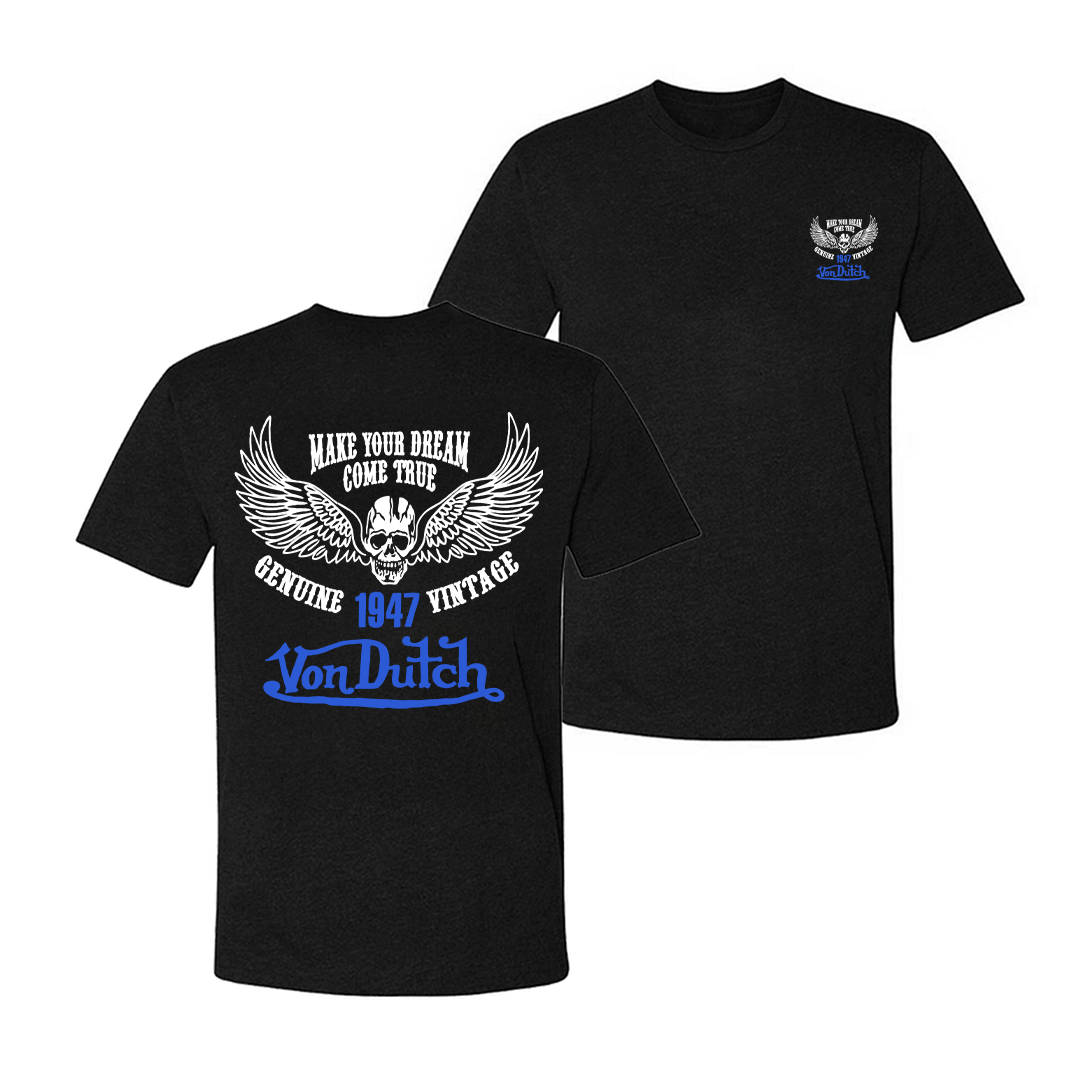 Make Your Dream Come True Von Dutch 1947 Winged Skull Printed Men's T-shirt