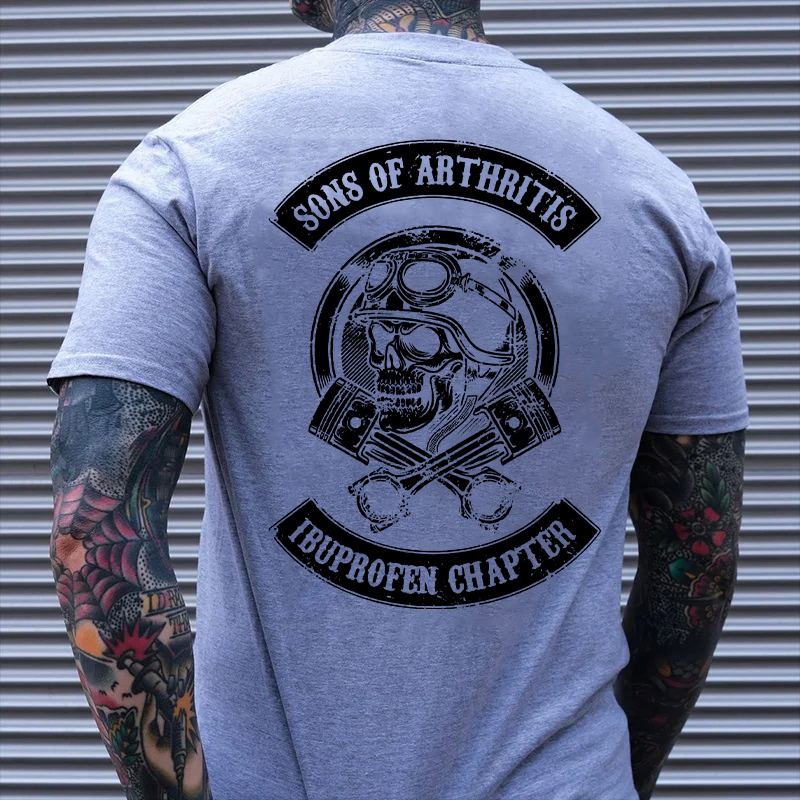 SONS OF ARTHRITIS Skull with Helmet Black Print T-shirt