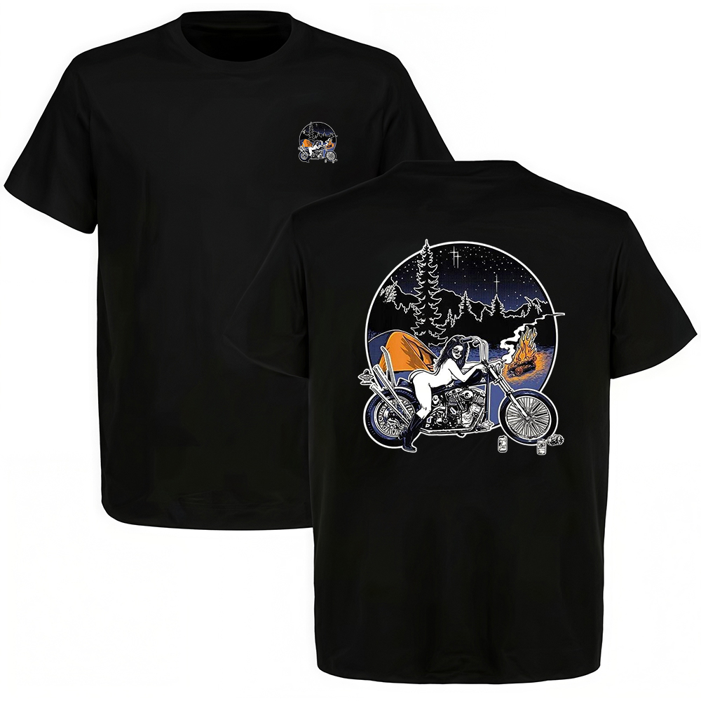 Motorcycle Camping Campfire Printed Men's T-shirt