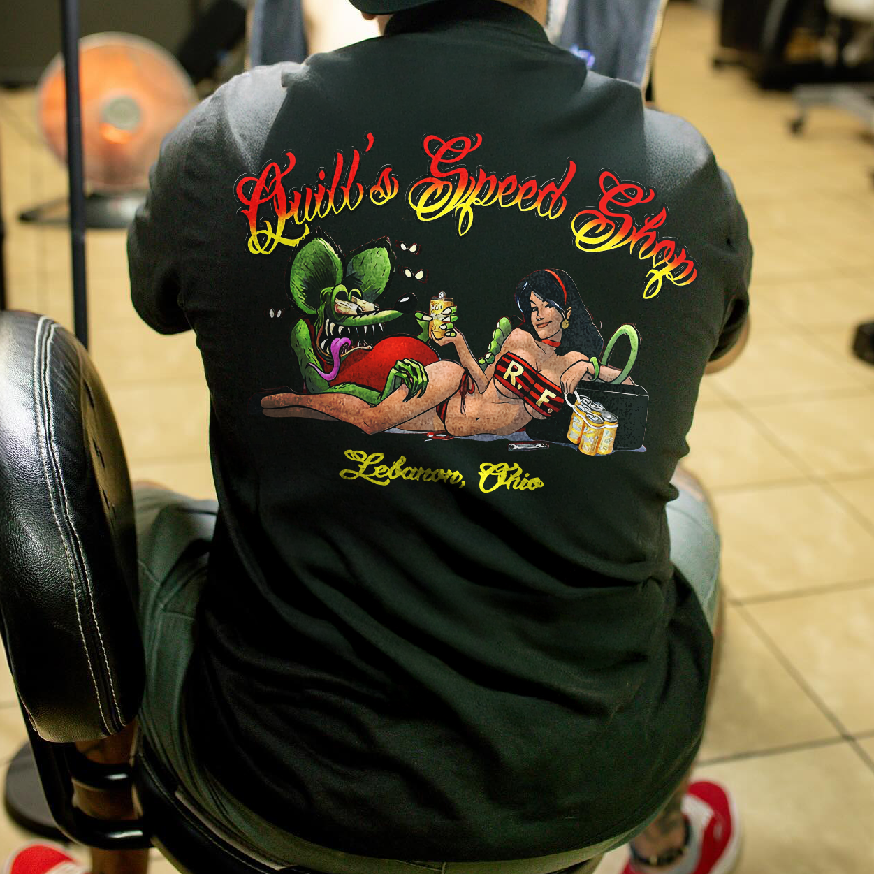 Quill's Speed Shop Rat Fink Pin-up Lebanon Ohio Printed Men's T-shirt