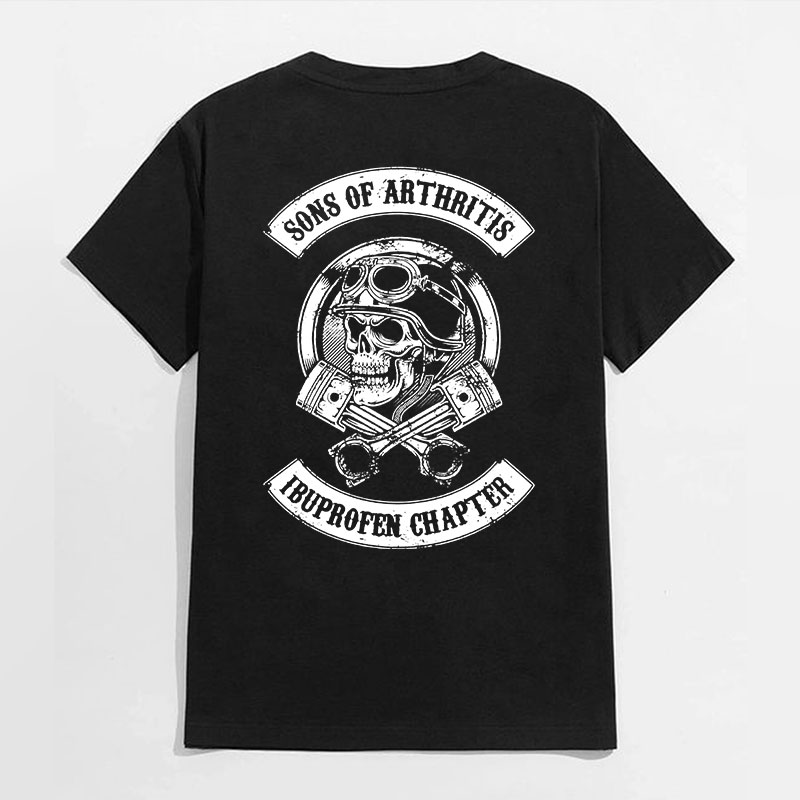 SONS OF ARTHRITIS Skull with Helmet Black Print T-shirt