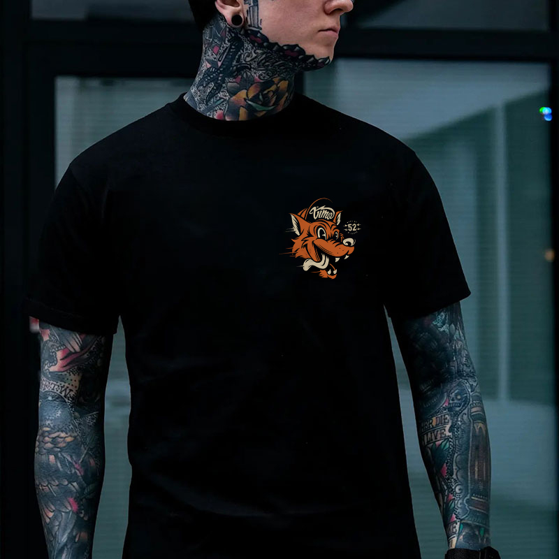 Orange Wolf Black Print T-Shirt