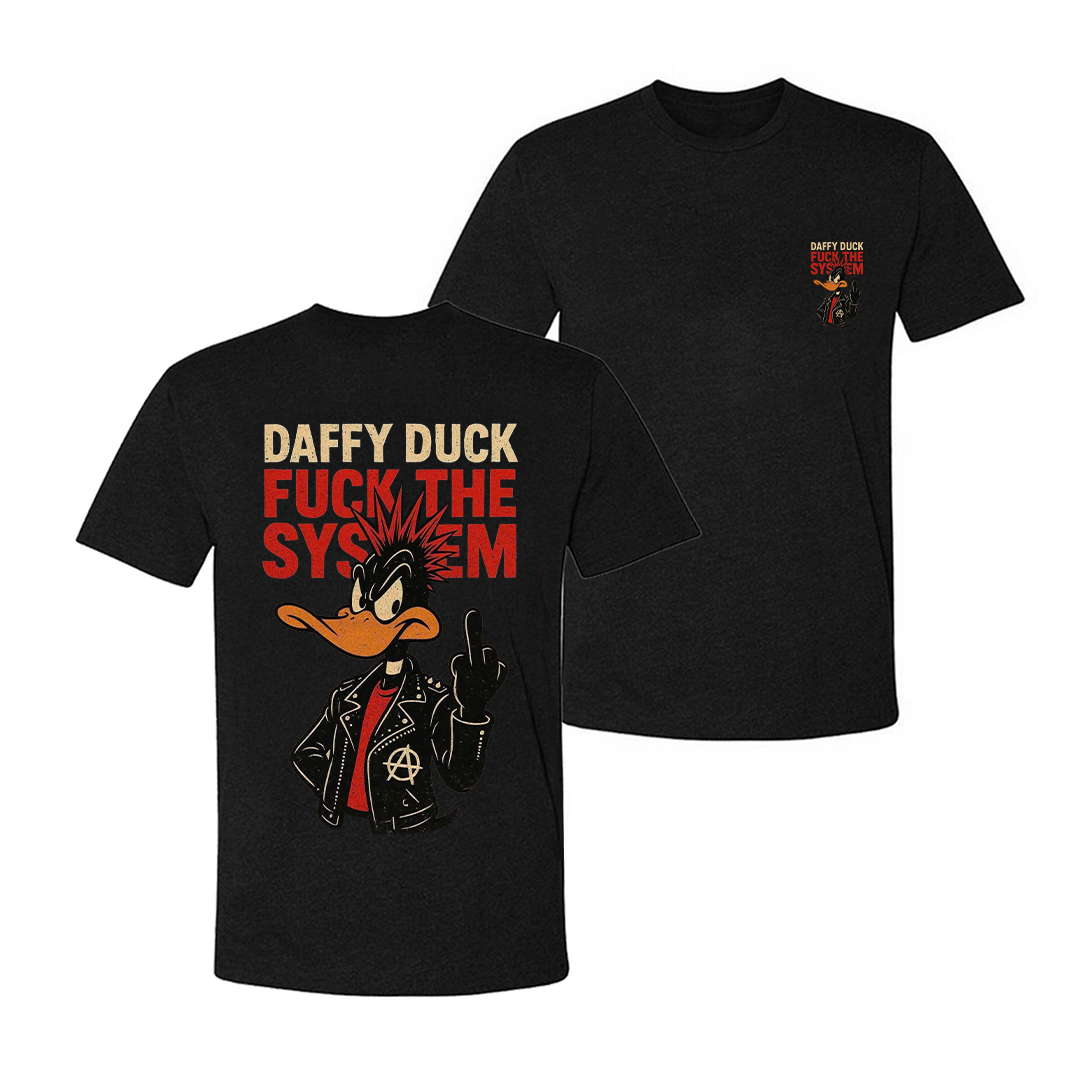 Daffy Duck Fuck The System Printed Men's T-shirt