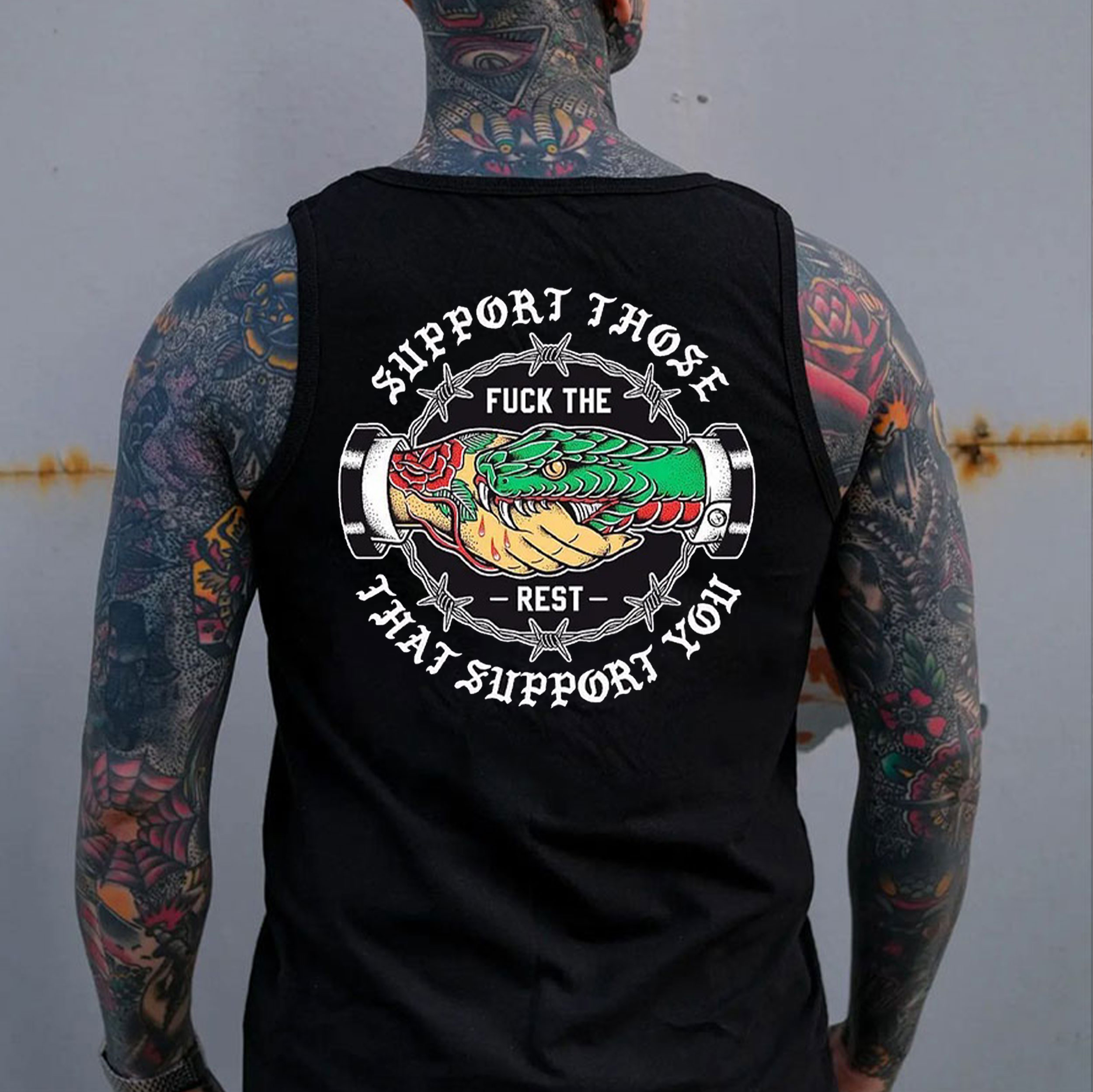 SUPPORT THOSE THAT SUPPORT YOU Black Print Vest