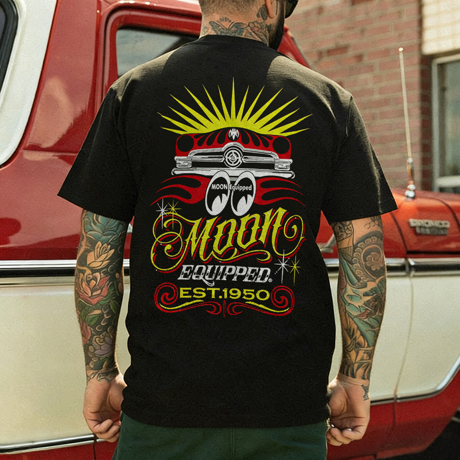 Moon Equipped Est 1950 Hot Rod Car Retro Art Printed Men's T-shirt