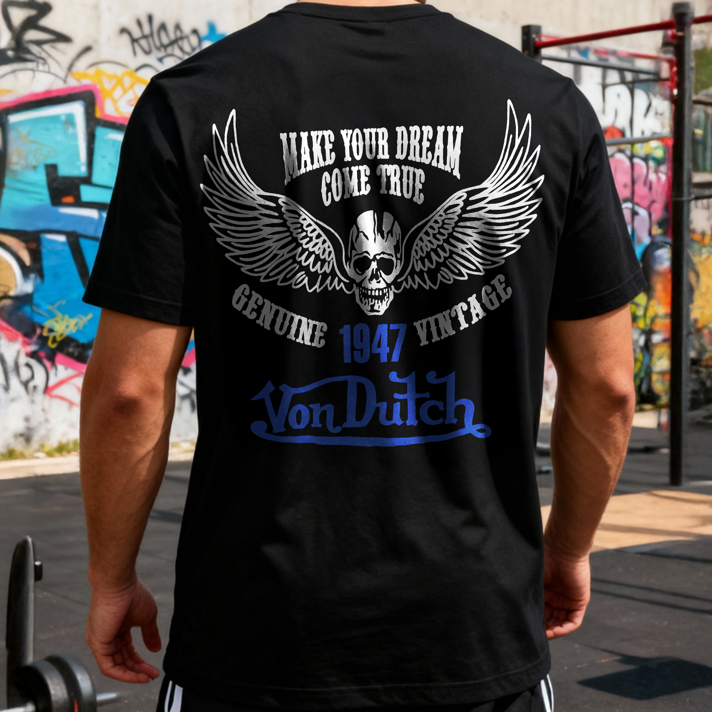 Make Your Dream Come True Von Dutch 1947 Winged Skull Printed Men's T-shirt