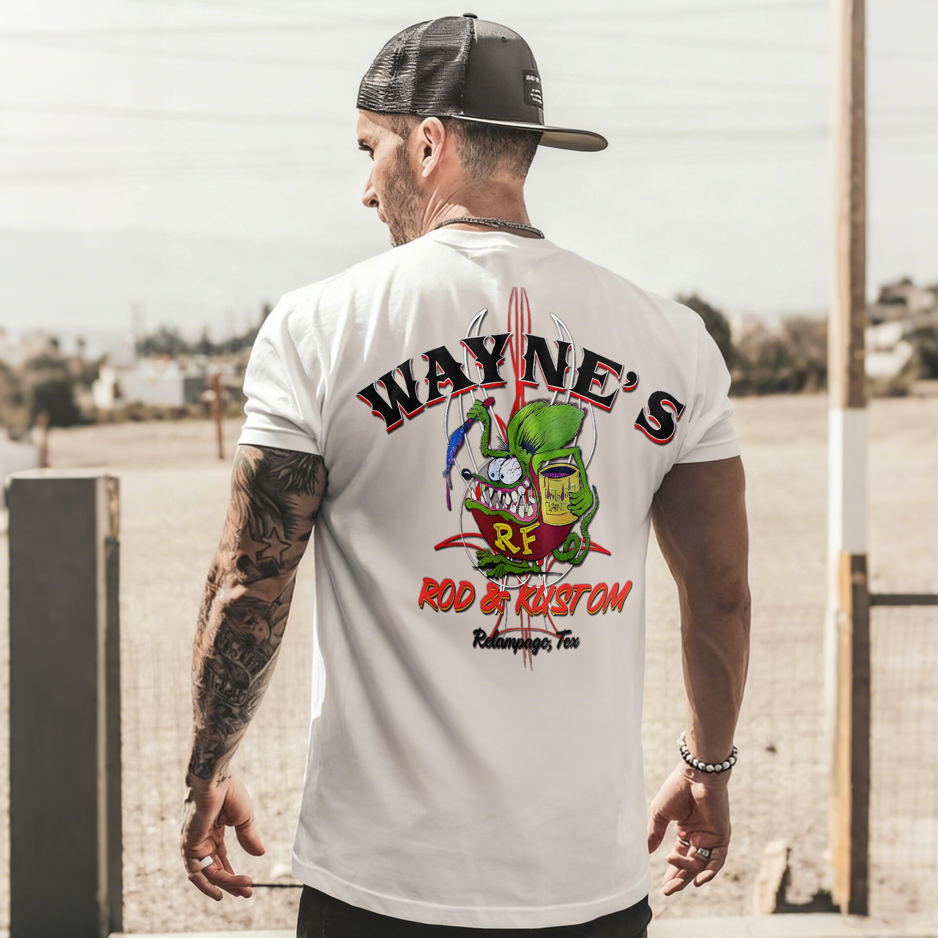 Wayne's Rod & Kustom Rat Fink Relampago Tex Printed Men's T-shirt
