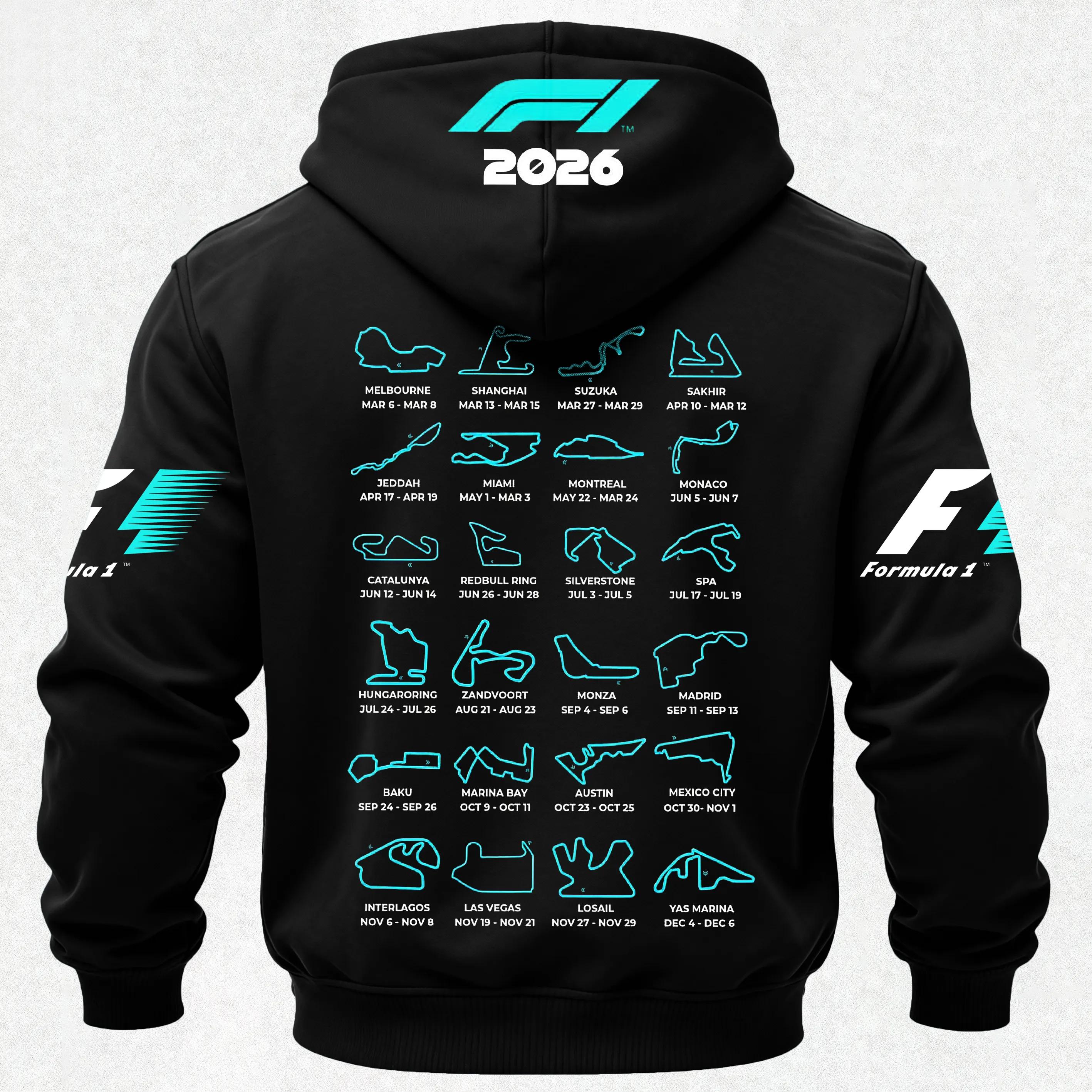 Formula 1 2026 Race Calendar Printed Men's Hoodie