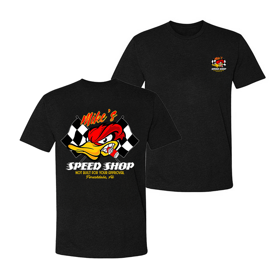 Mike's Speed Shop Angry Duck Checkered Flag Printed Men's T-shirt