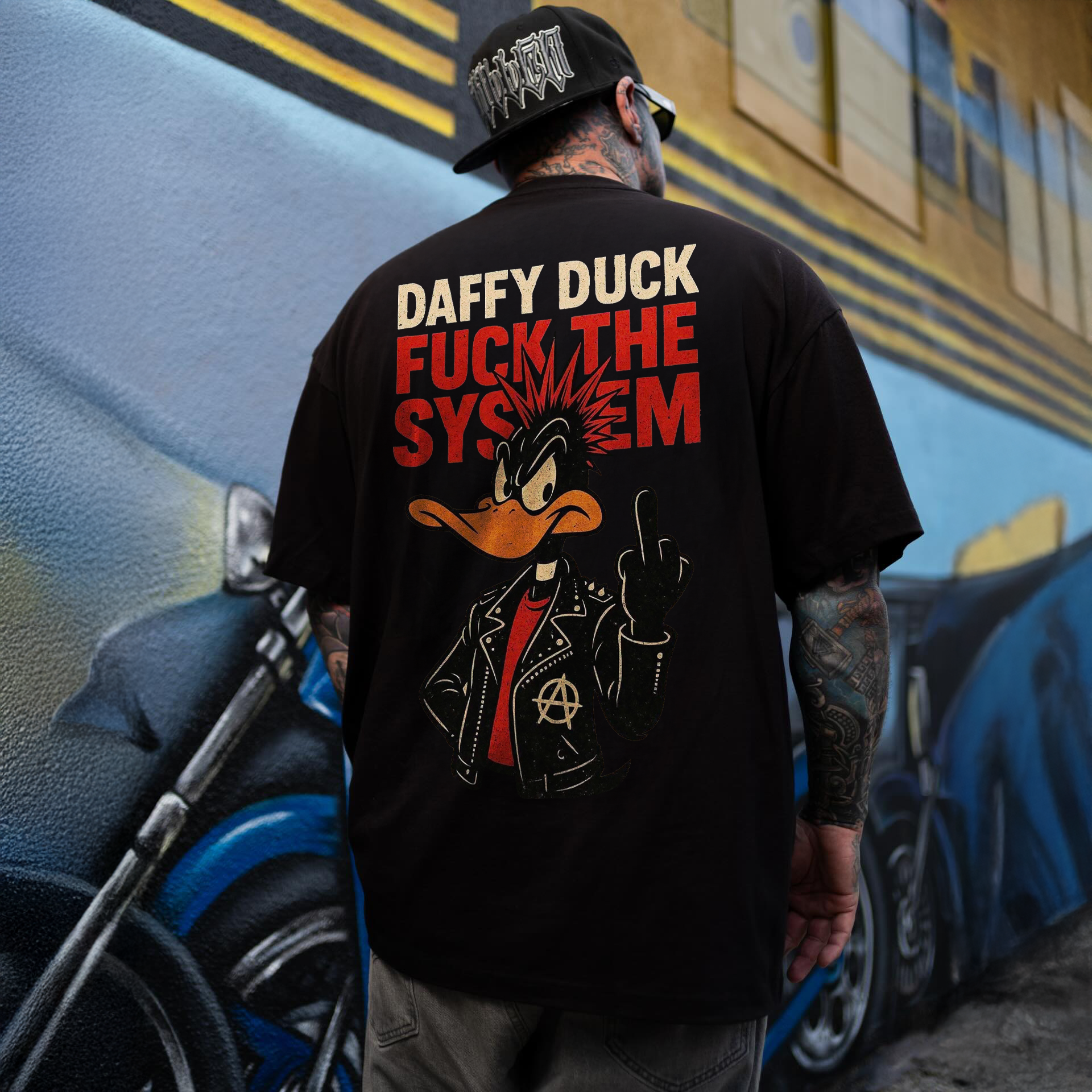 Daffy Duck Fuck The System Printed Men's T-shirt