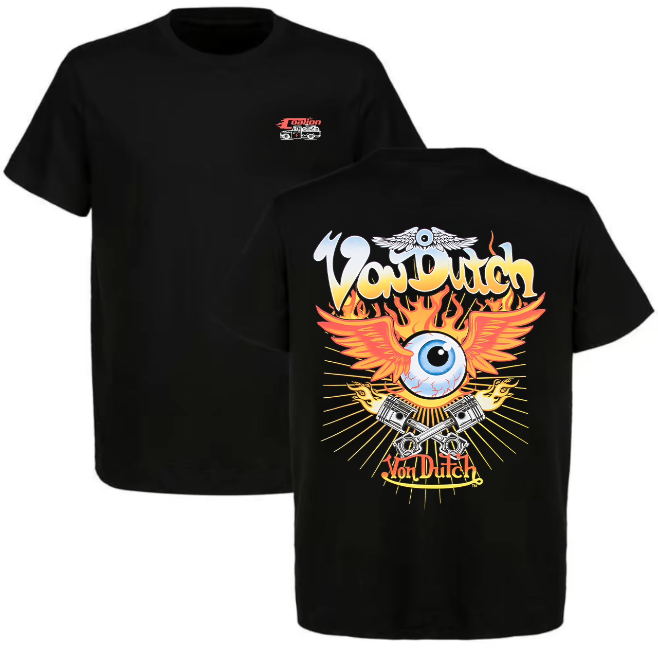 Von Dutch Flying Eyeball Pistons Flames Printed Men's T-shirt