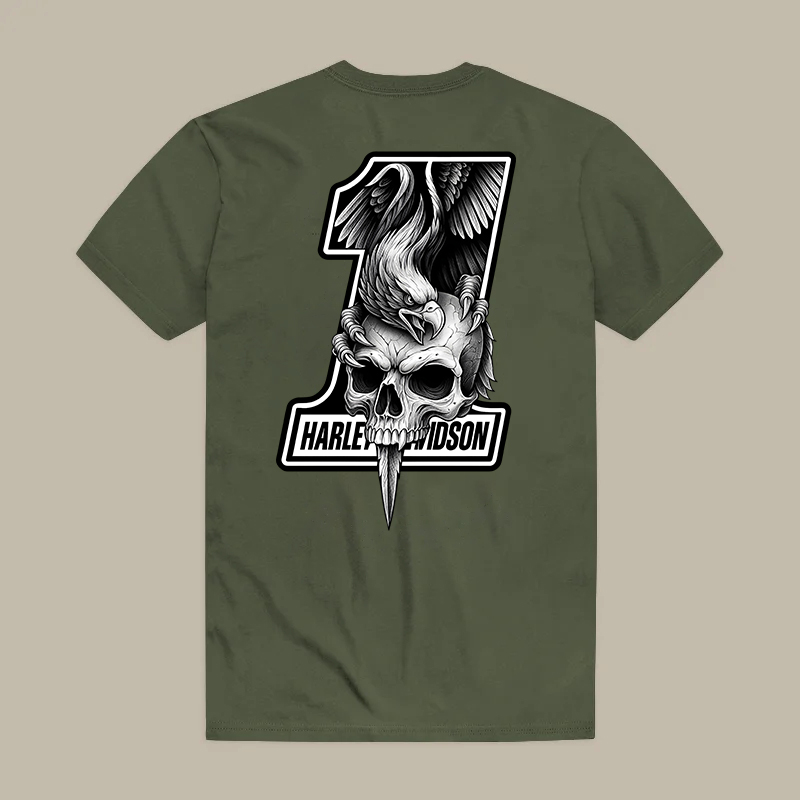 Harley Davidson Skull And Wings No.1 Printed Men's T-shirt