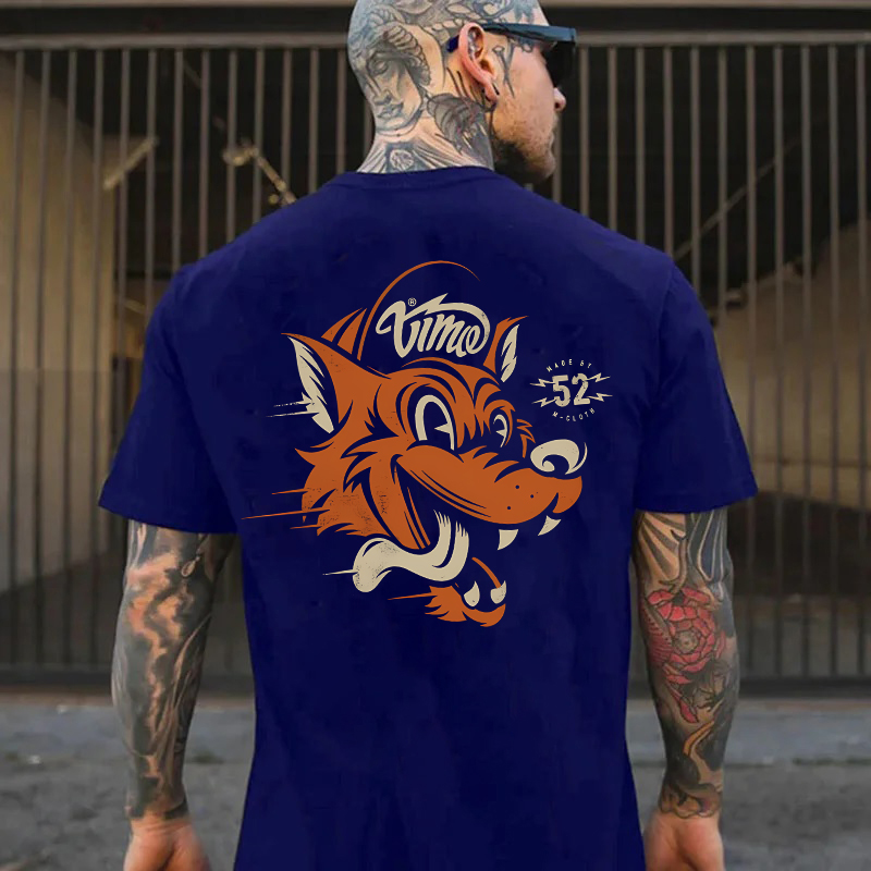 Orange Wolf Black Print T-Shirt