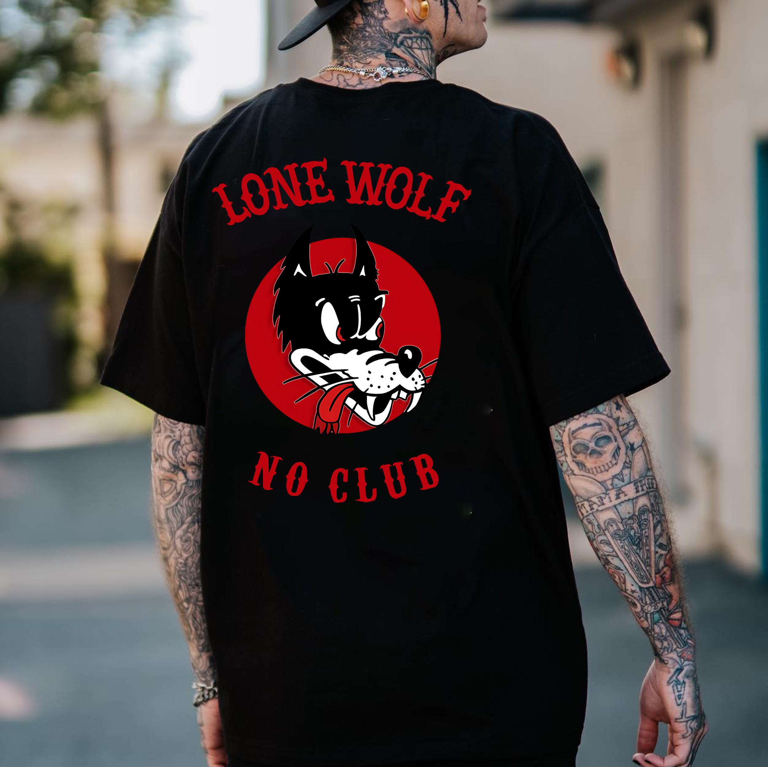 LONE WOLF NO CLUB White Print T-Shirt