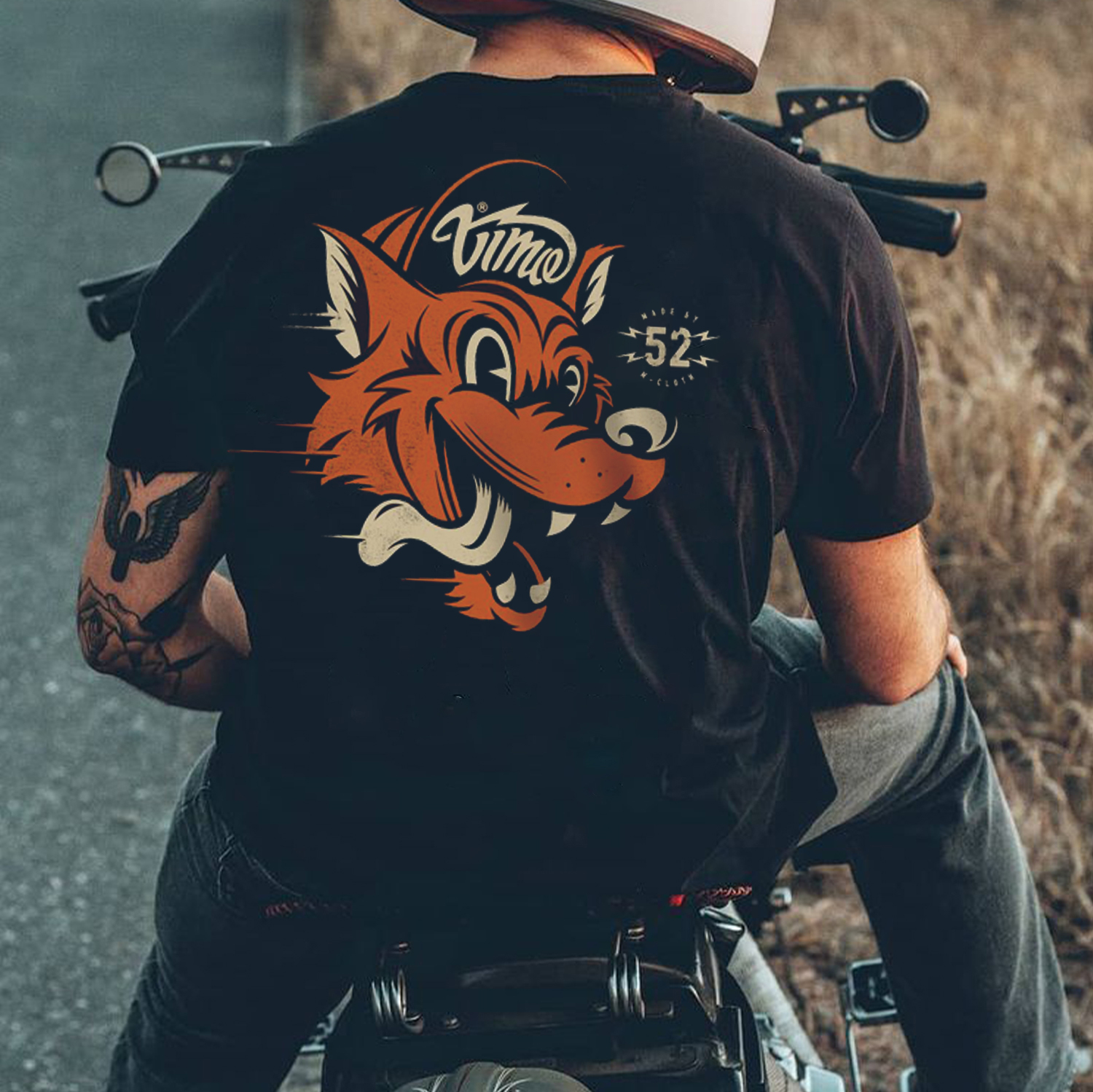 Orange Wolf Black Print T-Shirt