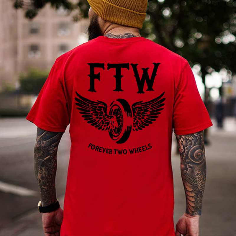 FTW FOREVER TWO WHEELS Angel Wings Graphic Print T-shirt