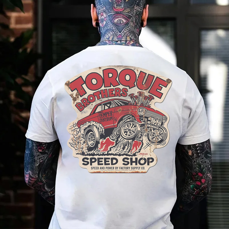 TORQUE BROTHERS SPEED SHOP Classic Car Print Men's T-shirt