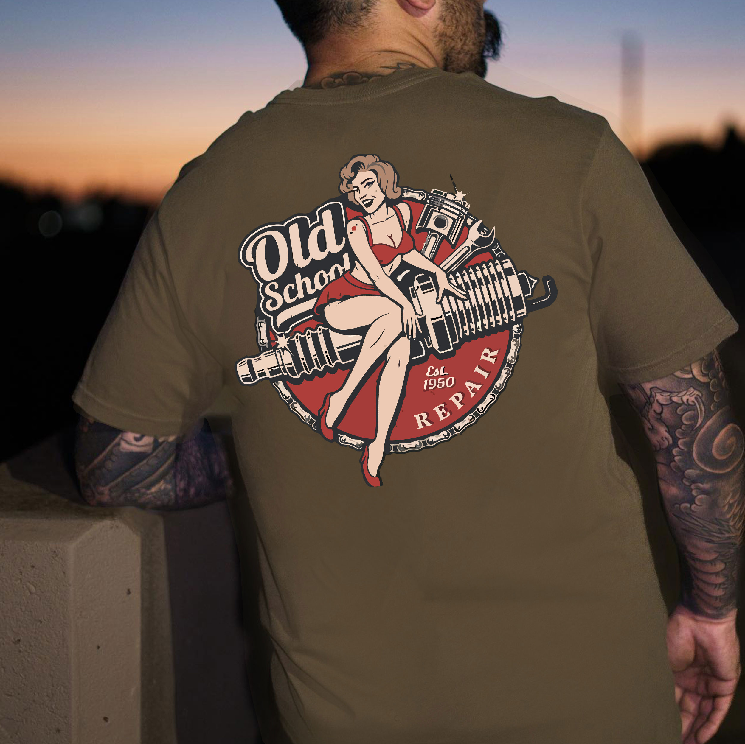 OLD SCHOOL Motorcycle Lady Black Print T-Shirt
