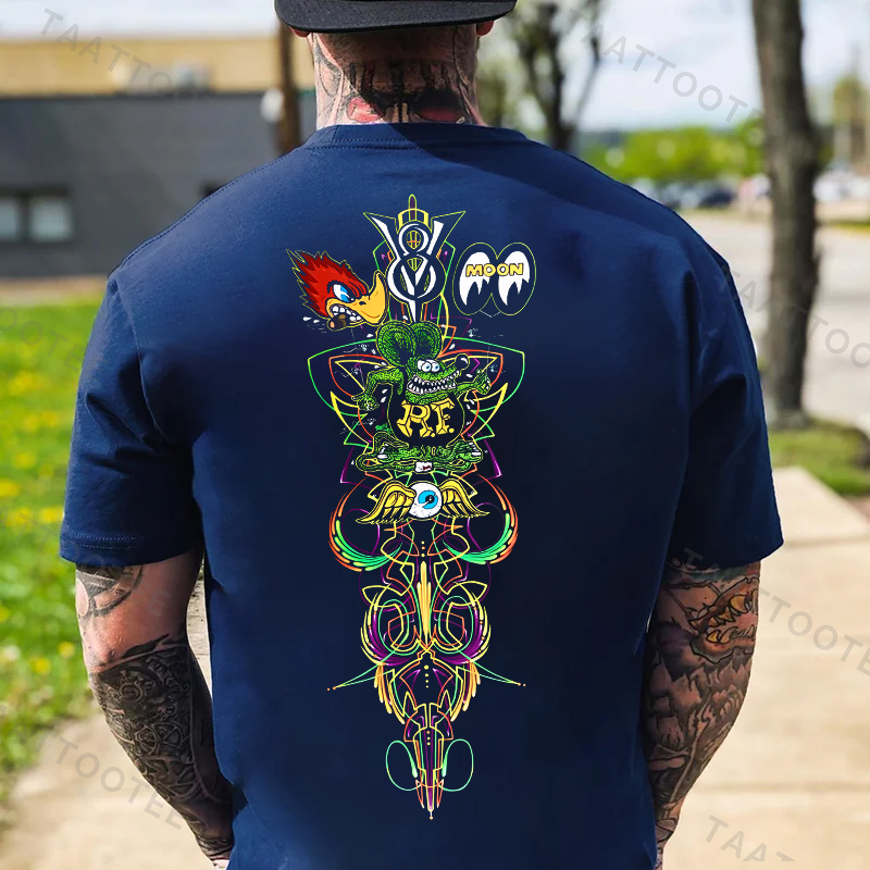 V8 Phantom Pinstripe Hot Rod Cultural Totem Print Men's T-shirt