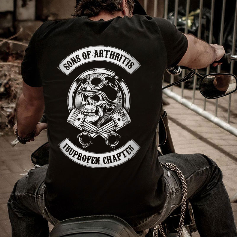 SONS OF ARTHRITIS Skull with Helmet Black Print T-shirt