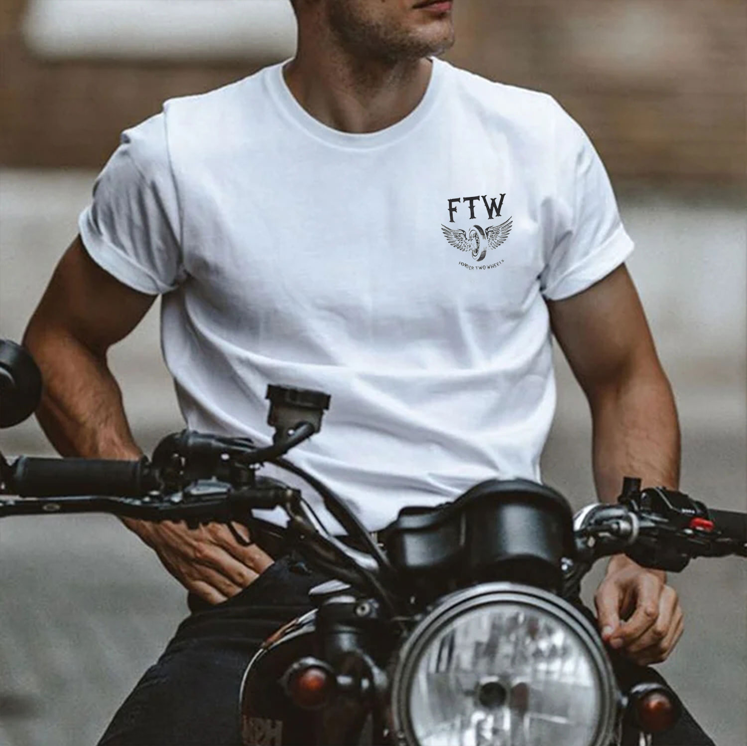 FTW FOREVER TWO WHEELS Angel Wings Graphic Print T-shirt